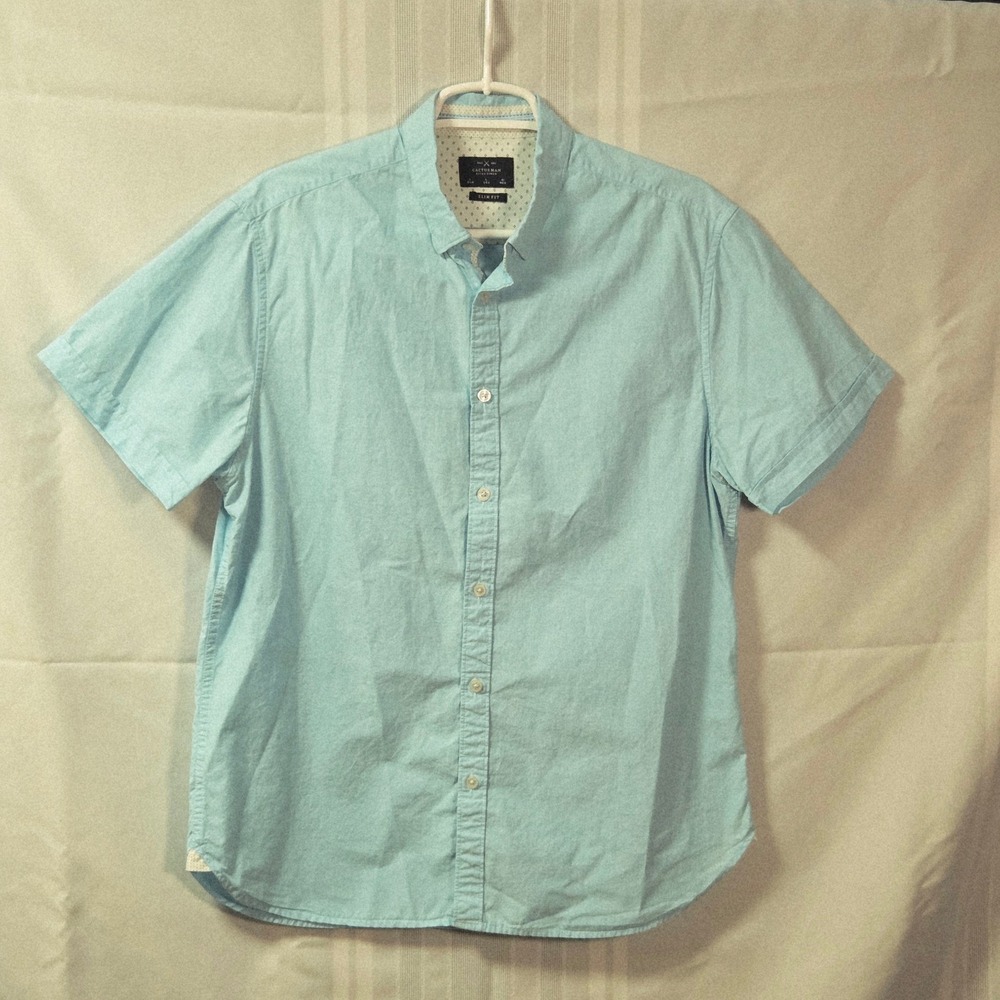 Cactus Man Shirt Mens L Blue Ricky Singh Slim Fit Short Sleeve Cotton ButtonDown